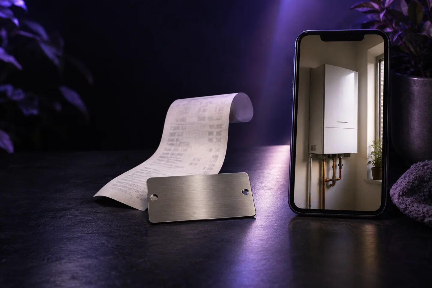 Purchase evidence beside a photograph of installed equipment.