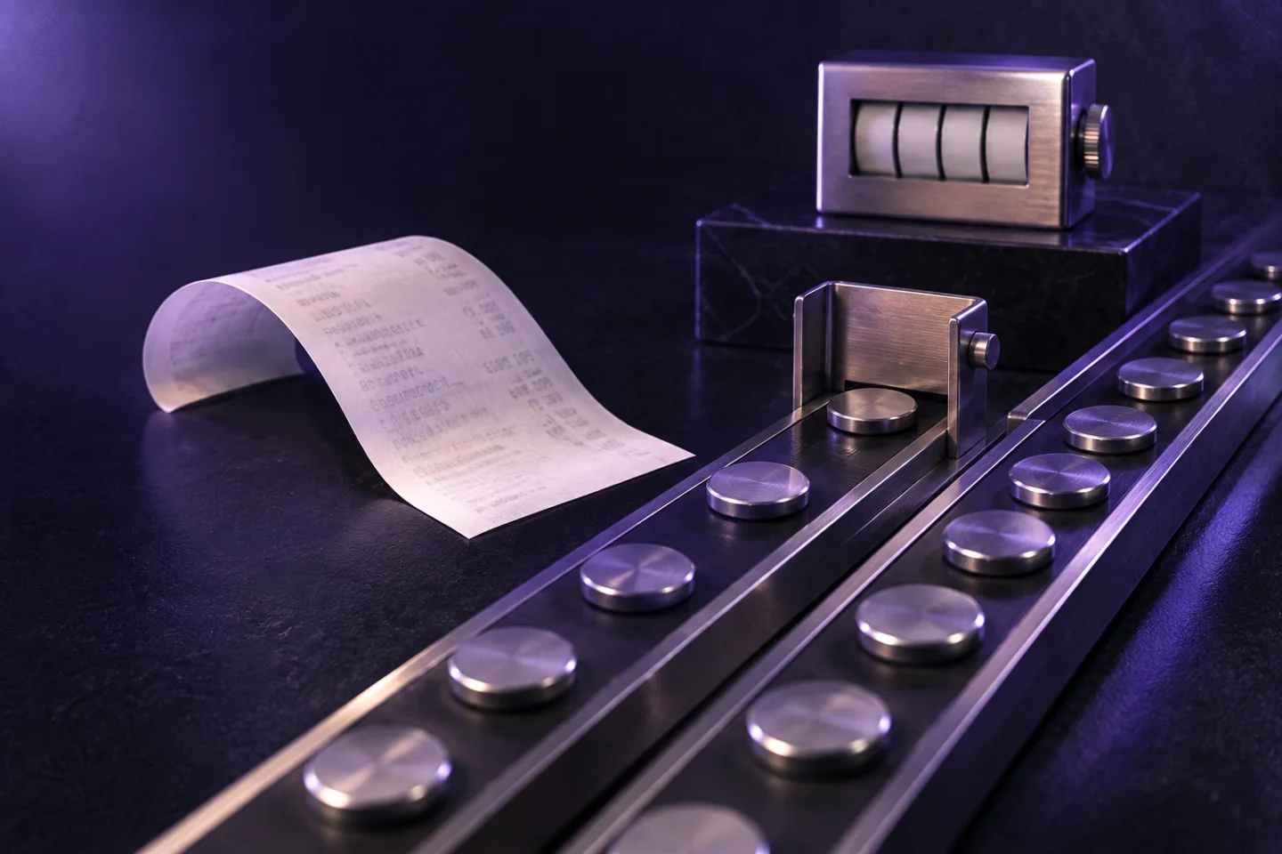 A receipt, mechanical counter and token track illustrating reliable loyalty delivery.